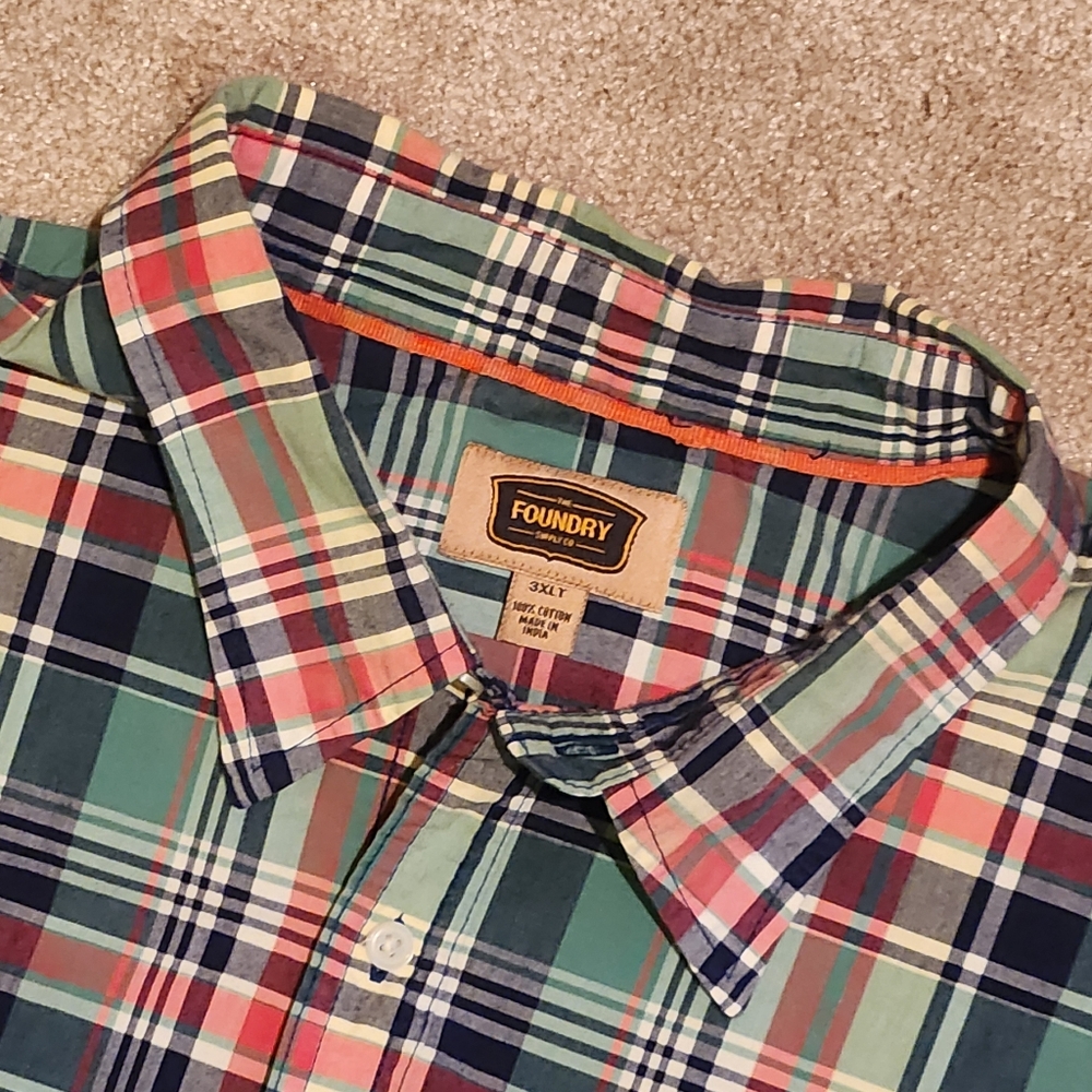The Foundry Supply Co. Men's 3XLT Plaid Button Down Shirt - 100% Cotton